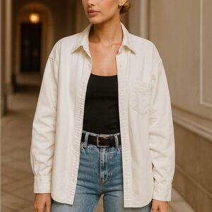 We What Wear White Denim Boyfriend Shirt Rigid Denim, New with tags